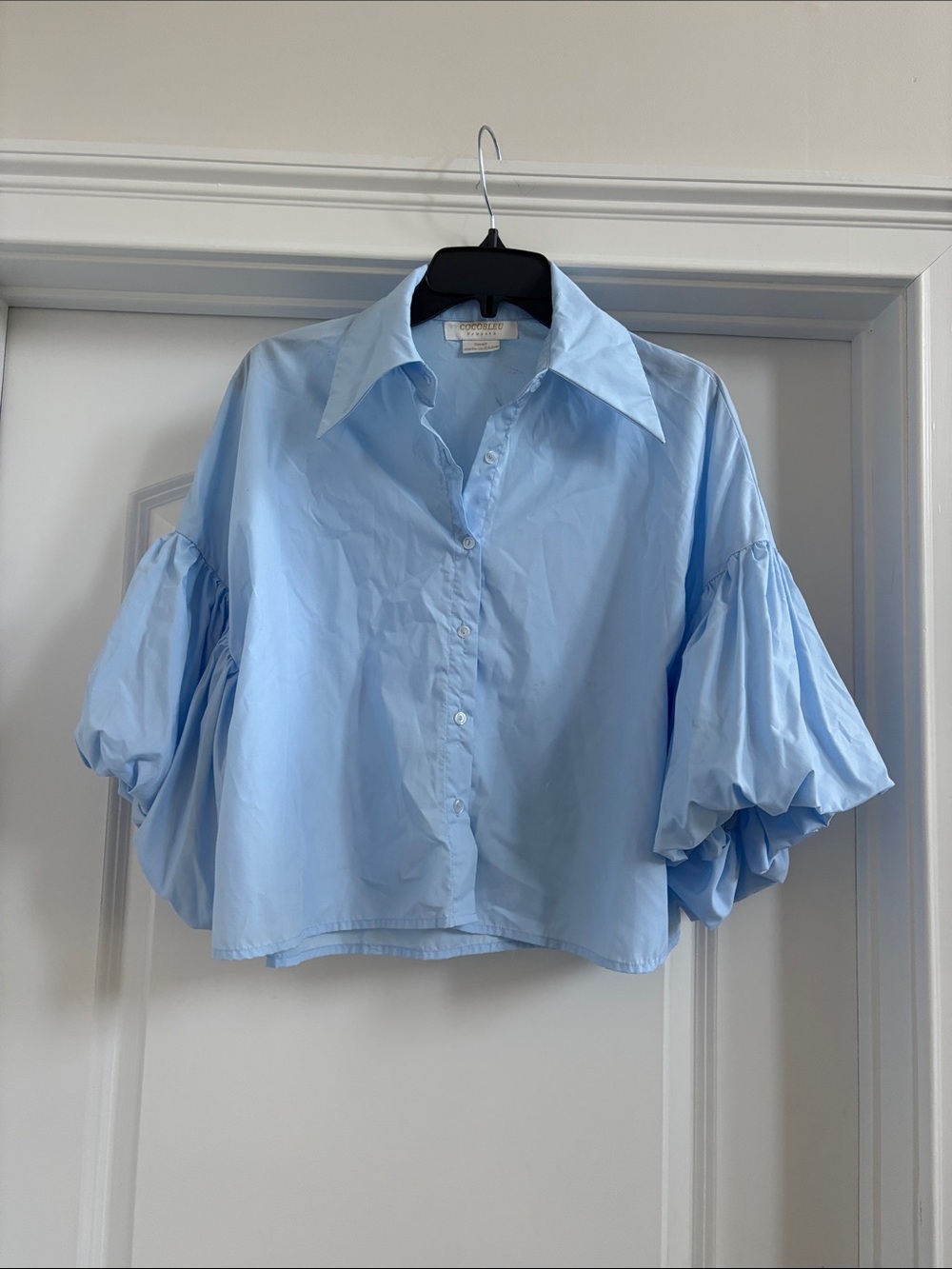 COCOBLEU  Light Blue Puff Sleeve Button-Down Shirt